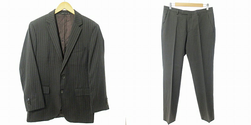 【中古】ヒューゴボス HUGO BOSS セットアップ スーツ ストライプ super100 ウール 46 茶 ブラウン 0227 IBO65 メンズ 【ベクトル 古着】 250227