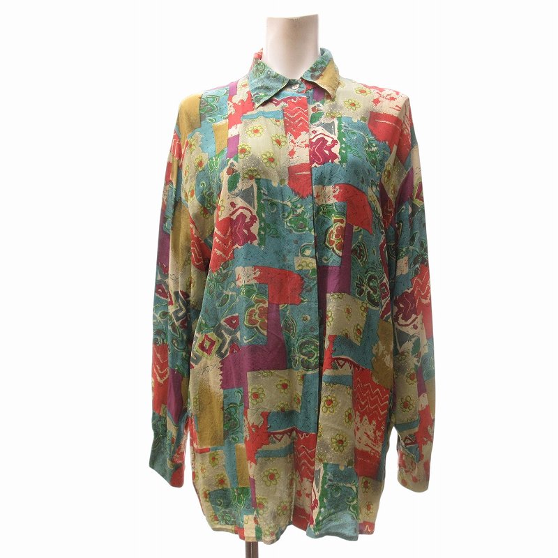 【中古】モスキーノチープアンドシック MOSCHINO CHEAP AND CHIC 美品 ヴィンテージ シルク シャツ ブラウス 長袖 総柄 マルチカラー Lサイズ 0227 レディース 【ベクトル 古着】 250227