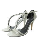 【中古】ジュゼッペザノッティデザイン GIUSEPPE ZANOTTI DESIGN 美品 ビジュー Tストラップ サンダル ミュール ハイヒール スエード シルバー 38 約25cm 0415 レディース 【ベクトル 古着】 250417(4)