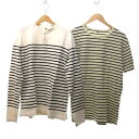 【中古】無印良品 良品計画 Tシャツ 2点セット おまとめ ヘンリーネック ボーダー 長袖 半袖 ベージュ系 白系 ホワイト系 L XL