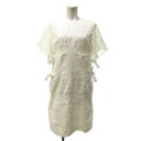 【中古】アキラナカ AKIRA NAKA ジャガードフラワーレース ワンピース ロング 半袖 リボン シアー 白 ホワイト 36 約Mサイズ STK 0430 レディース 【ベクトル 古着】 250430