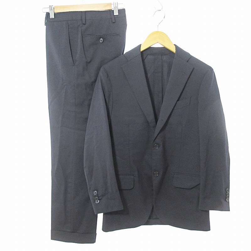 【中古】ラルディーニ LARDINI セットアップ スーツ 3B 段返り サイドベンツ 重ねボタン ウール ストレッチ 46 紺 ネイビー JA319AQ-11 0602 IBO71 メンズ 【ベクトル 古着】 250607