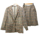 【中古】ダックス DAKS 美品 セットアップ 上下 ジャケット スカート フレア チェック ベージュ系