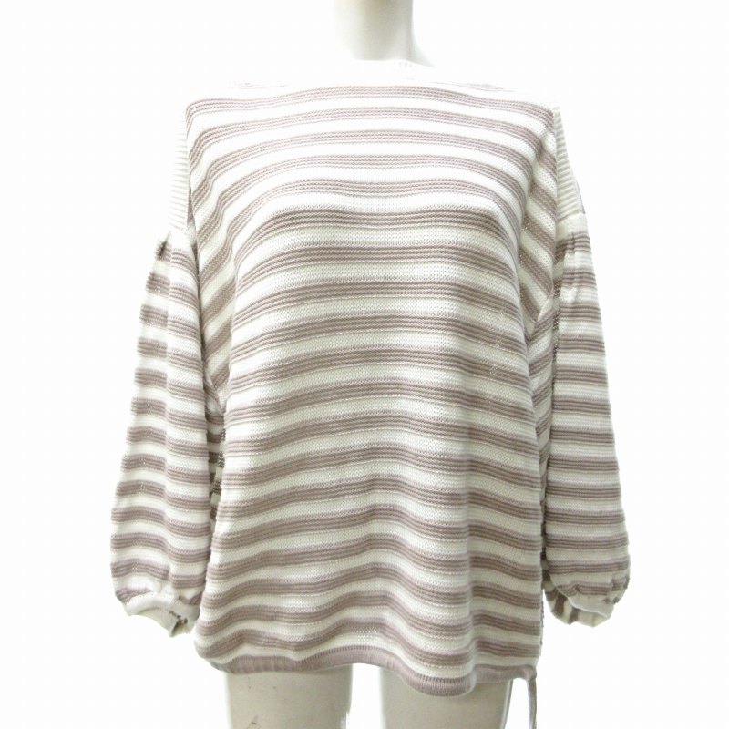 【中古】マッキントッシュ ロンドン MACKINTOSH LONDON ドロスト ボーダー ニット カットソー セーター コットン ベージュ 白 ホワイト 38 約M 0603 IBO71 レディース 【ベクトル 古着】 250603