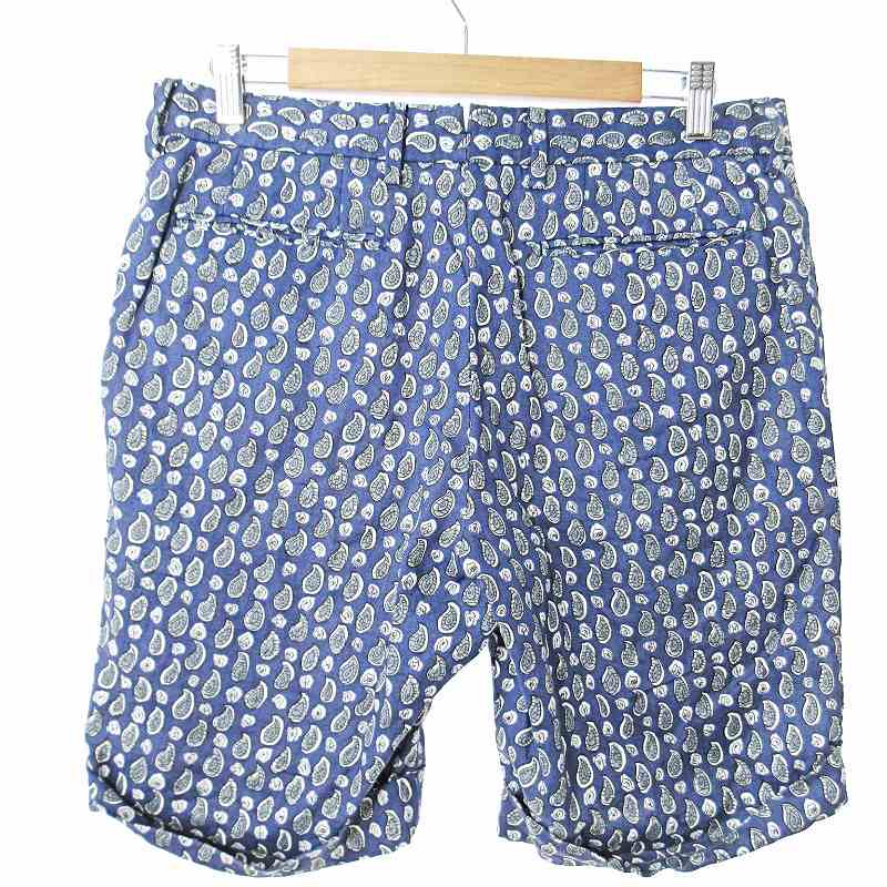 【中古】マッキントッシュフィロソフィー MACKINTOSH PHILOSOPHY ペイズリー柄 総柄 リネン 麻 ハーフパンツ ショートパンツ ショーツ 40 紺 ネイビー 0715 IBO73 メンズ 【ベクトル 古着】 250715