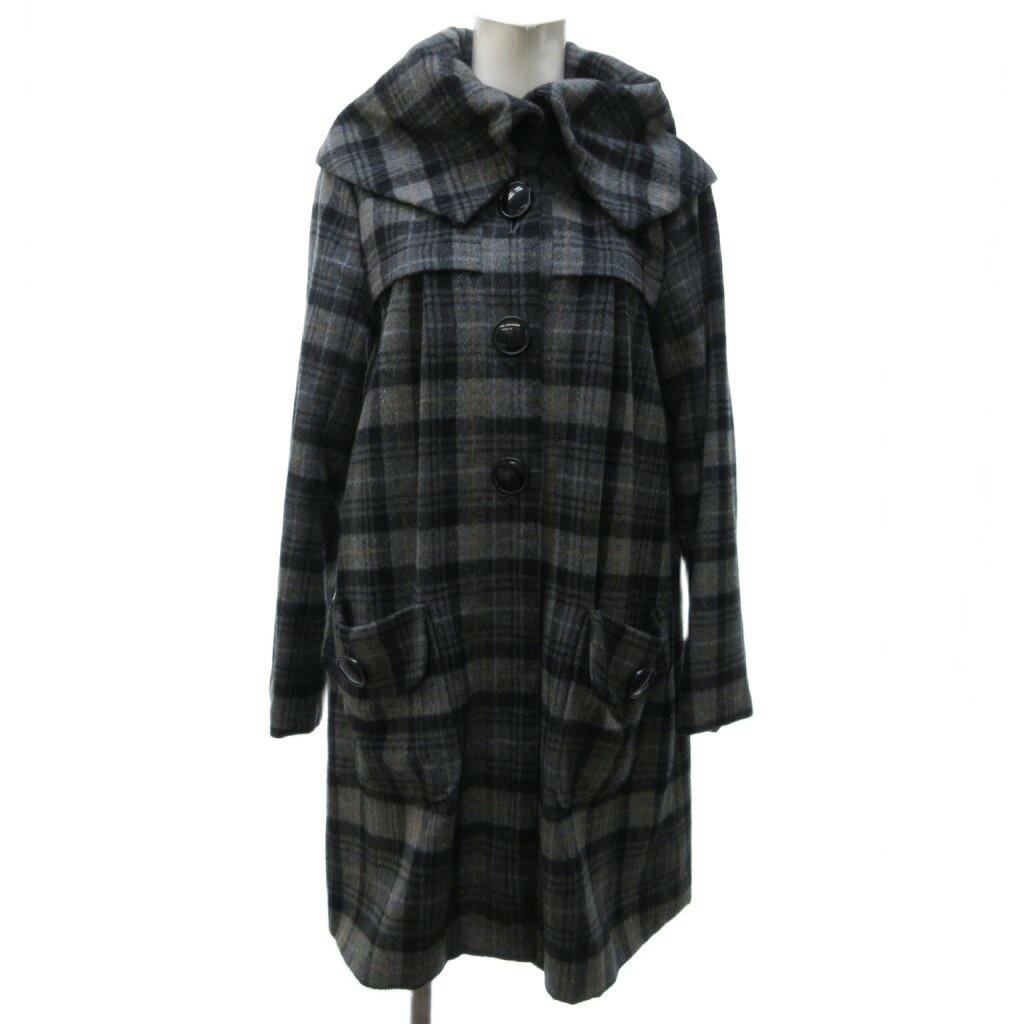 【中古】ページボーイ PAGE BOY チェスターコート ジャケット 長袖 チェック柄 グレー M ■YHS5