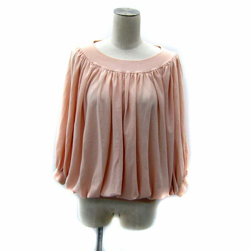 【中古】ドゥロワー Drawer 16G天竺ギャザープルオーバーニット カットソー 七分袖 ラウンドネック 無..