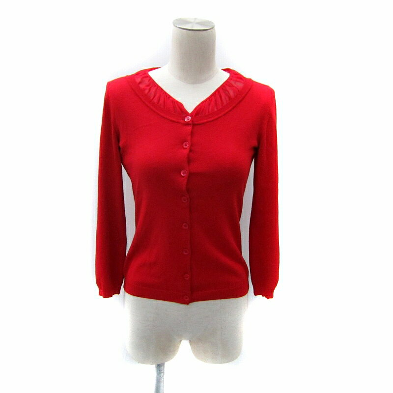 【中古】モスキーノ MOSCHINO カーディガン ミドル丈 七分袖 無地 赤 レッド /SY10 IBO83 レディース ..