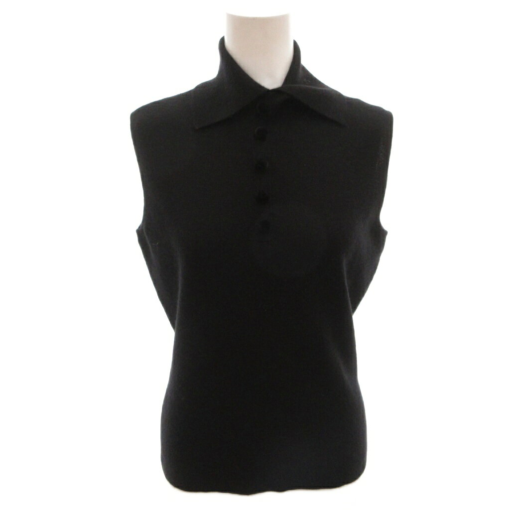 【中古】フォクシー FOXEY ニットポロシャツ カシミヤ ノースリーブ 42 黒 ブラック /FF IBO103 レディース 【ベクトル 古着】 260904