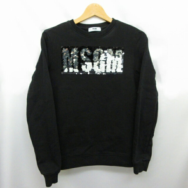 【中古】エムエスジーエム MSGM キッズ スパンコール ロゴ トレーナー ブラック Tg14anni 164cm相当 キッズ 【ベクトル 古着】 240130 1