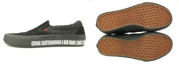 【中古】バンズ VANS X BAKER SLIP-ON PRO X ベーカー スリップオン プロ スリッポン スニーカー 25.5 黒 ブラック 靴 シューズ メンズ 【ベクトル 古着】 220708