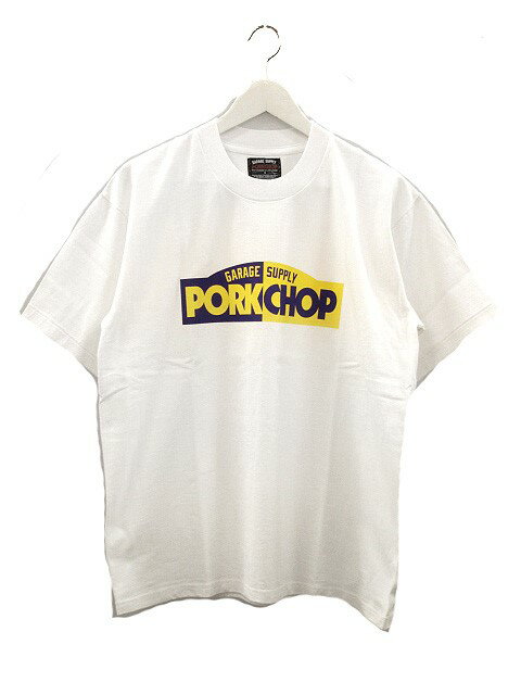 【中古】PORK CHOP GARAGE SUPPLY ポークチョップ BLOCK LOGO TEE ロゴプリント Tシャツ S ホワイト 半..