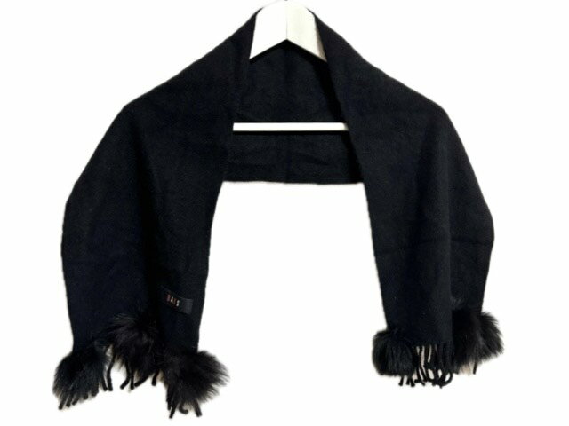 【中古】ダックス DAKS マフラー ストール カシミヤ フォックス ファー ブラック 黒 カシミア レディース 【ベクトル 古着】 241212