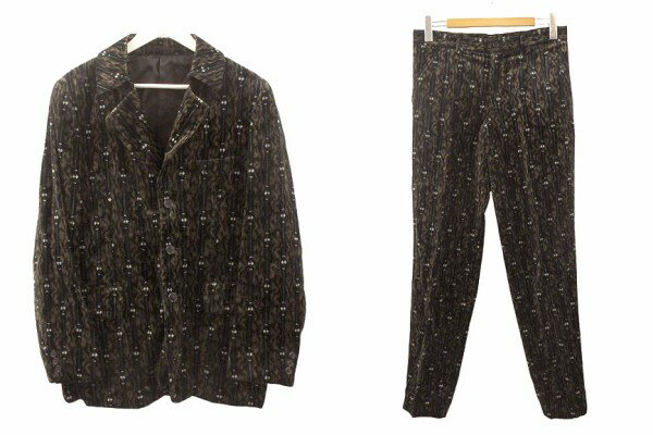 【中古】コムデギャルソンオムプリュス COMME des GARCONS HOMME PLUS ベロア ストライプ セットアップ L ブラウン ブラック ジャケット パンツ ボトムス 上下セット メンズ 【ベクトル 古着】 250205