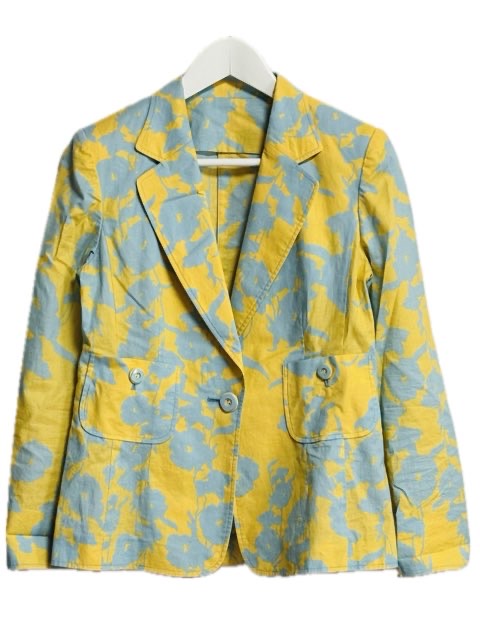 【中古】ジュンアシダ jun ashida テーラード ジャケット 9 花柄 プリント コットン イエロー サックス 黄色 長袖 上着 レディース 【ベクトル 古着】 250518