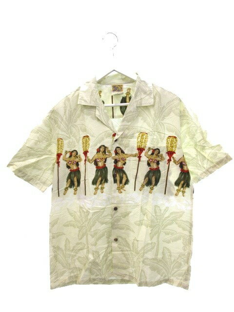 【中古】ウィニー ファッション Winnie Fashion アロハシャツ ハワイアンシャツ L アイボリー系 総柄 半袖 ハワイ製 トップス メンズ 【ベクトル 古着】 250525