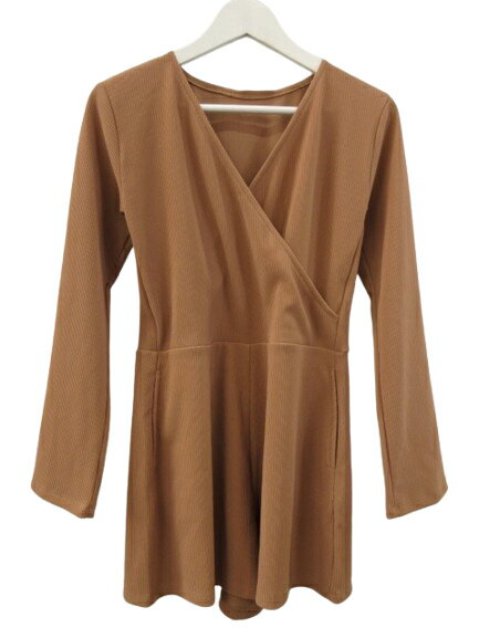 【中古】未使用品 SEADRESS シードレス カシュクールオールインワン ラッシュガード 水着 M スイムウェア 長袖 ピンクブラウン ハーフパンツ 半ズボン...