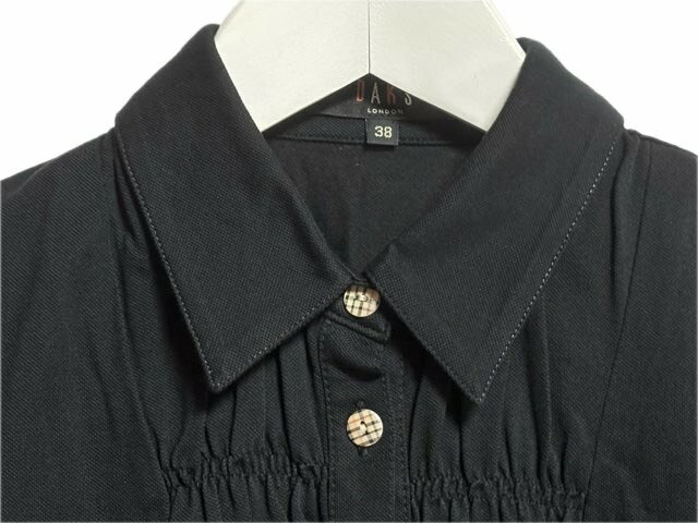 【中古】ダックス DAKS コットン ブラウス 38 シャーリング ハーフボタン ロゴ 刺繍 ブラック 黒 半袖 トップス レディース 【ベクトル 古着】 250611