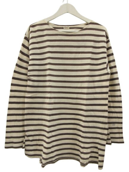 【中古】フィグベル PHIGVEL ロンT 長袖 Tシャツ ボーダー ブラウン系 ベージュ系 36 S 綿 コットン トップス メンズ 【ベクトル 古着】 250624