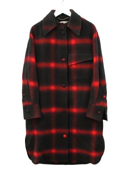 【中古】ステラマッカートニー STELLA McCARTNEY チェック柄 ウール ロングコート 38 赤 レッド 長袖 アウター レディース 【ベクトル 古着】 250626