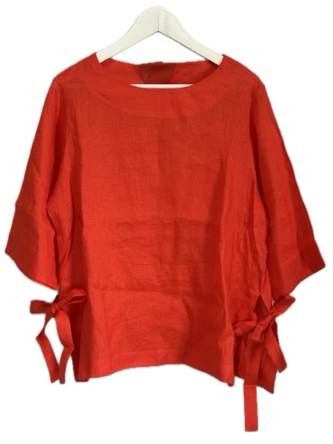 【中古】ドゥクラッセ DoCLASSE リネン ブラウス 9 リボン オレンジ 麻 長袖 トップス レディース 【ベクトル 古着】 250708