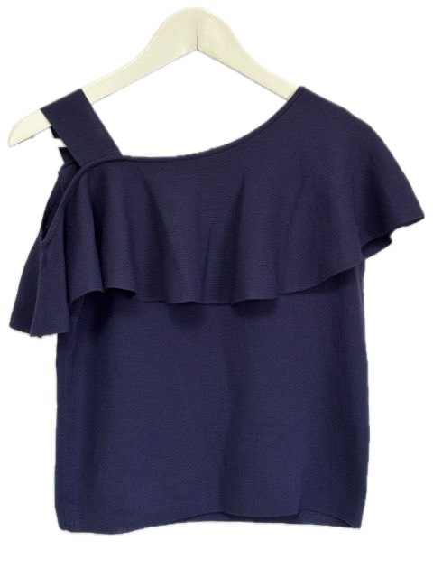 【中古】ダイアグラム グレースコンチネンタル Diagram GRACE CONTINENTAL フリル ワンショル トップ ニット 36 ネイビー 紺色 ノースリーブ トップス レディース 【ベクトル 古着】 250720