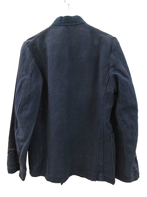 【中古】ヴィンテージ VINTAGE フランス アンティーク ファイヤーマン ジャケット インディゴ HBT ヘリンボーン フレンチワーク カバーオール sapeurs pompiers メンズ 【ベクトル 古着】 250727
