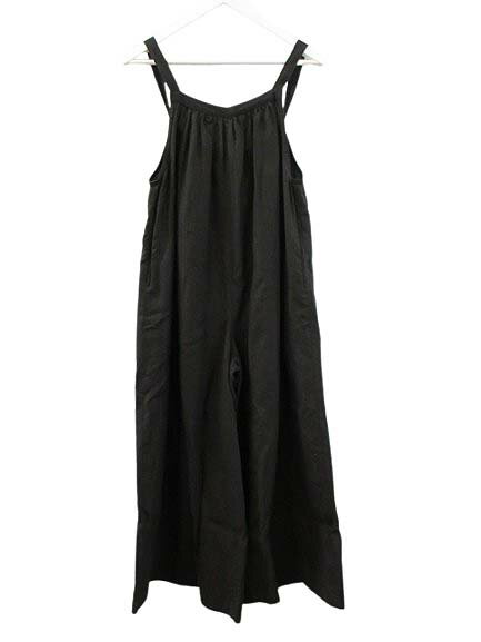 【中古】グランマママドーター GRANDMA MAMA DAUGHTER リネン100% サロペット オーバーオール F 黒 ブラック 麻100% 無地 ボトムス レディース 【ベクトル 古着】 250820