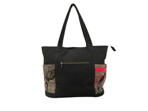 【中古】シセンドウ 詩仙堂 HITOSHI TAMURA ちりめん 縮緬 第五空間 ジップ付きトートバッグ 黒 ブラック レディース 【ベクトル 古着】 250827