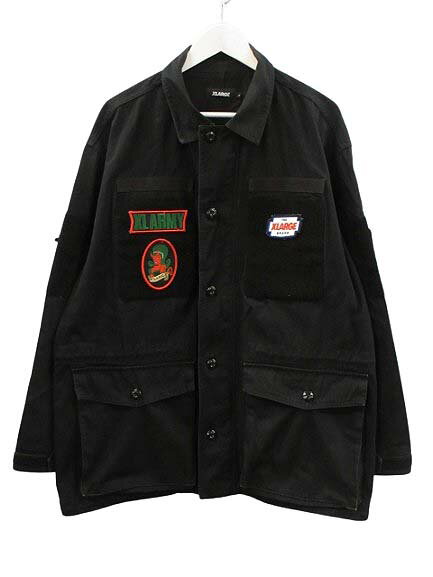【中古】エクストララージ X-LARGE PATCHED MILITARY JACKET 101213021007 ワッペン ミリタリー ジャケット L 黒 ブラック アウター メンズ 【ベクトル 古着】 250926
