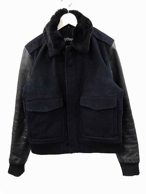 【中古】ショット SCHOTT G-1タイプ ジャケット ウール 袖レザー L USA製 ネイビー ブラック メンズ 【ベクトル 古着】 251030