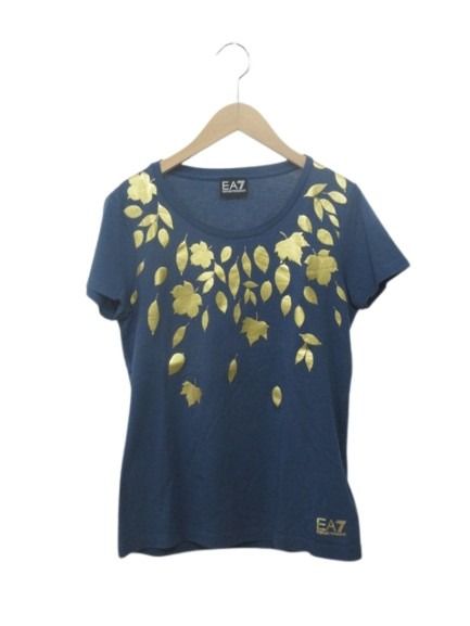 【中古】未使用品 エンポリオアルマーニ EMPORIO ARMANI Tシャツ S 半袖 カットソー プリント ブルー 青 トップス レディース 【ベクトル 古着】 260416