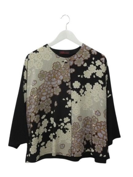 乐天商城 - 【中古】シセンドウ 詩仙堂 HITOSHI TAMURA 縮緬 ちりめん カーディガン 上着 七分袖 ブラック 黒 ベージュ ブルー系 イエロー プリント 花柄 レディース 【ベクトル 古着】 260425