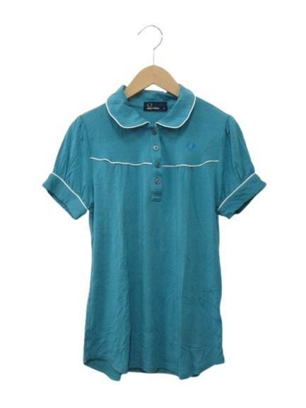 【中古】フレッドペリー FRED PERRY パイピングポロシャツ M 半袖 ロゴ刺繍 ターコイズブルー 青 トップス レディース 【ベクトル 古着】 260513