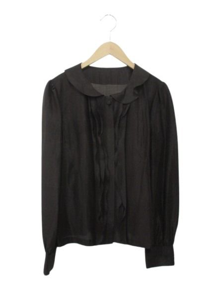 ミス アシダ miss ashida ブラウス TALL11 長袖 ボタンシャツ ウール 絹 シルク フリル ダークブラウン 茶 トップス レディース  260713