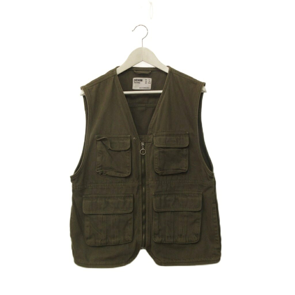 【中古】ベルシュカ Bershka ジップアップ ベスト S-M カーキ トップス メンズ 【ベクトル 古着】 260911