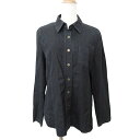 【中古】レリアン Leilian 美品 長袖 シャツ 染め加工 ウール ブラウス 日本製 9号 Mサイズ 濃紺 ダークネイビー ■GY99 レディース 【ベクトル 古着】 241212(4)