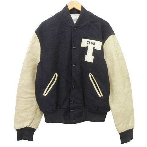 【中古】ヴィンテージ VINTAGE 50s THURSTON スタジャン 袖レザー スタジアムジャンパー ブルゾン 約XL 白 ネイビー メンズ 【ベクトル 古着】 241229