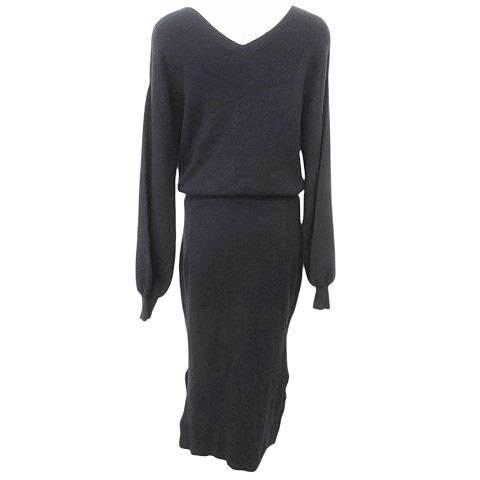 【中古】スナイデル SNIDEL ニット ワンピース ロング Vネック ウエストリボン F 紺 ネイビー レディース 【ベクトル 古着】 250224
