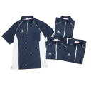 【中古】ルコックスポルティフ le coq sportif 4点セット ハーフジップ シャツ ゴルフ ウエア 半袖 ハイネック 刺? ドット 水玉 M〜EL 紺...