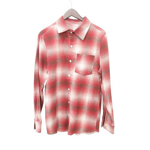 【中古】ハニーワークス カナザワ HONEY WORKS KANAZAWA 美品 チェック シャツ 長袖 オンブレ Mサイズ 赤 レッド メンズ 【ベクトル 古着】 250331(4)
