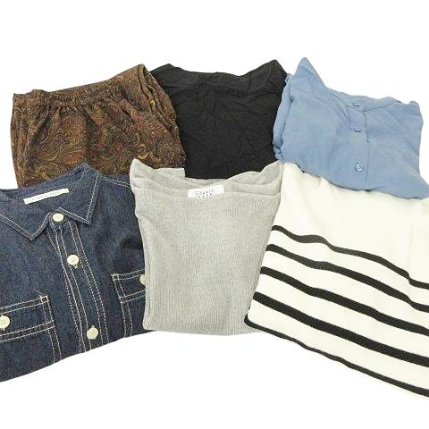 【中古】ローリーズファーム LOWRYS FARM 衣類 6点セット カットソー ワンピース パンツ ボーダー デニム ペイズリー M-L F マルチカラー レディース 【ベクトル 古着】 250406