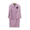 【中古】エスカーダ ESCADA 美品 ブローチ付き ツイードスーツ セットアップ ジャケット スカート 46 約XL〜XXLサイズ 紫 パープル レディース 【ベクトル 古着】 250513(4)