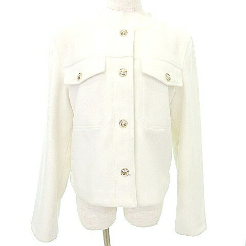 【中古】ザラ ZARA ノーカラー ジャケット アウター ゴールドボタン EURサイズS 白 ホワイト A0522 レディース 【ベクトル 古着】 250522