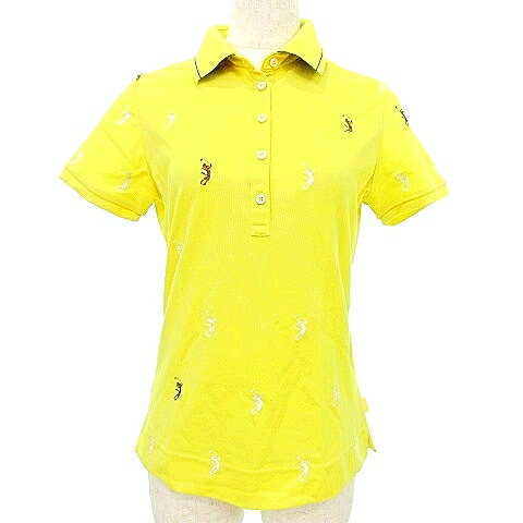 【中古】アダバット adabat 半袖 ポロシャツ ゴルフ ウエア 総柄 刺繍 38 M相当 黄色 イエロー A0610 レディース 【ベクトル 古着】 250610