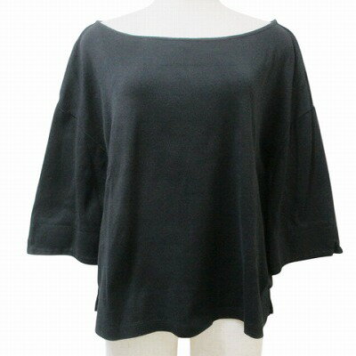 【中古】パリゴ PARIGOT 近年 ワイド カットソー 5分袖 ボートネック ロゴプレート 38 M相当 黒 ブラック IBO51 X レディース 【ベクトル 古着】 250724