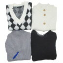【中古】ヘザー Heather 他 秋冬衣類 4点セット ニット セーター まとめ ノースリーブ 半袖 長袖 厚手 M F アーガイル レース 黒 白 グレー ...