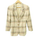 【中古】ヴァレンティノ ガラヴァーニ VALENTINO GARAVANI テーラードジャケット ブレザー チェック 肩パッド ウール混 シルク混 厚手 38/4 約Mサイズ ベージュ メンズ 【ベクトル 古着】 250902