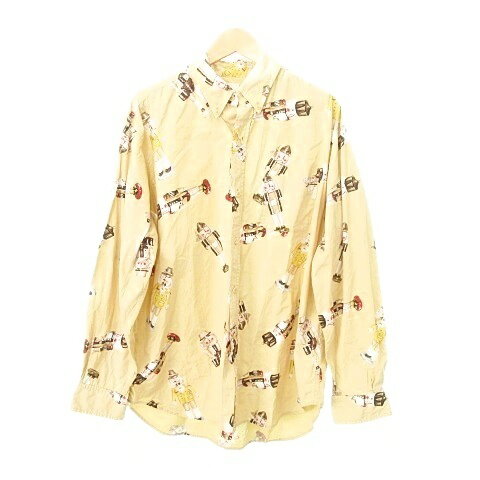 【中古】カールヘルム Karl Helmut 総柄 クルミ割り人形 シャツ ブラウス 長袖 日本製 Lサイズ ベージ..
