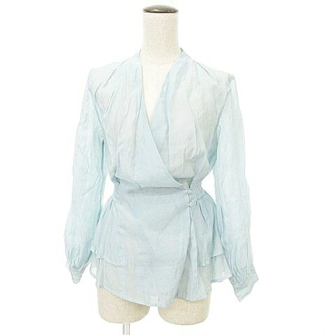 【中古】美品 RUIRUE シャツ ブラウス シースルー カシュクール Sサイズ 水色 スカイブルー MMT レディ..